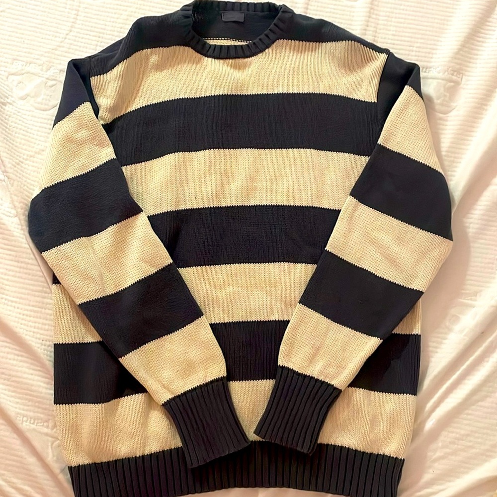Brandy Melville Briana Cotton Thick Stripe Sweater Blue and White